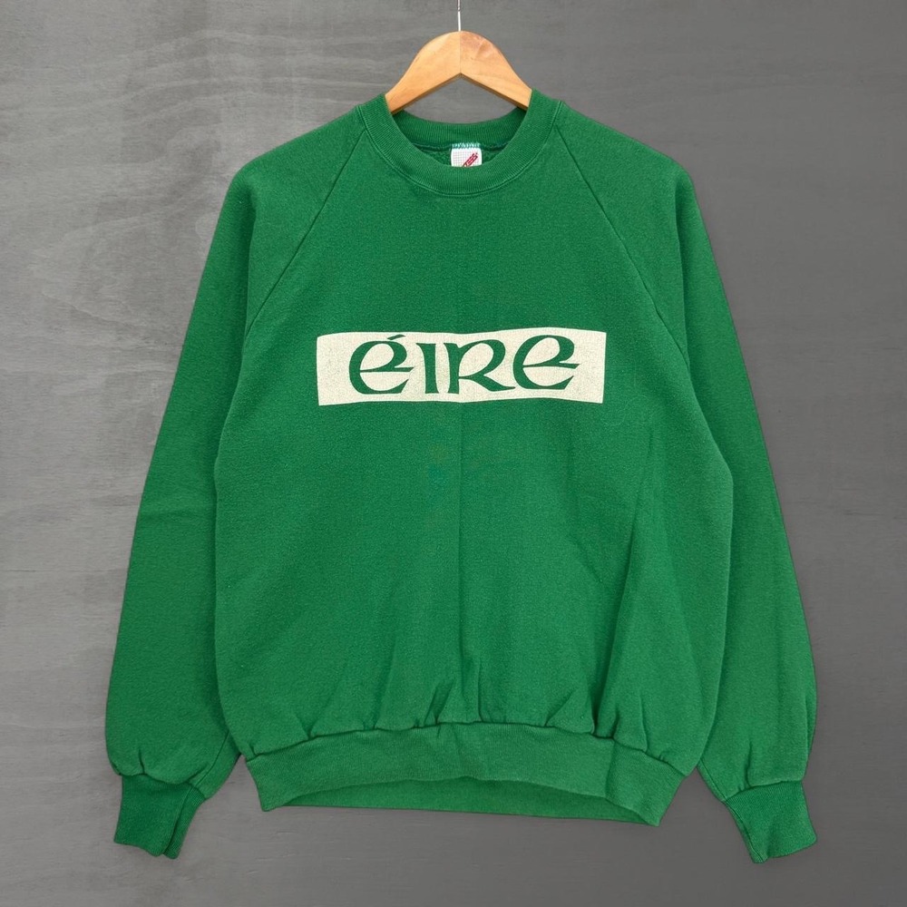 Vintage Ireland Sweatshirt Green Crewneck Eire Graphic Raglan XL